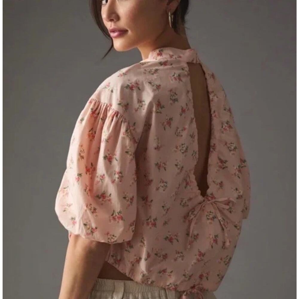 NWT Anthropologie Pink Floral Blouse Open Back Size S - Picture 2 of 7